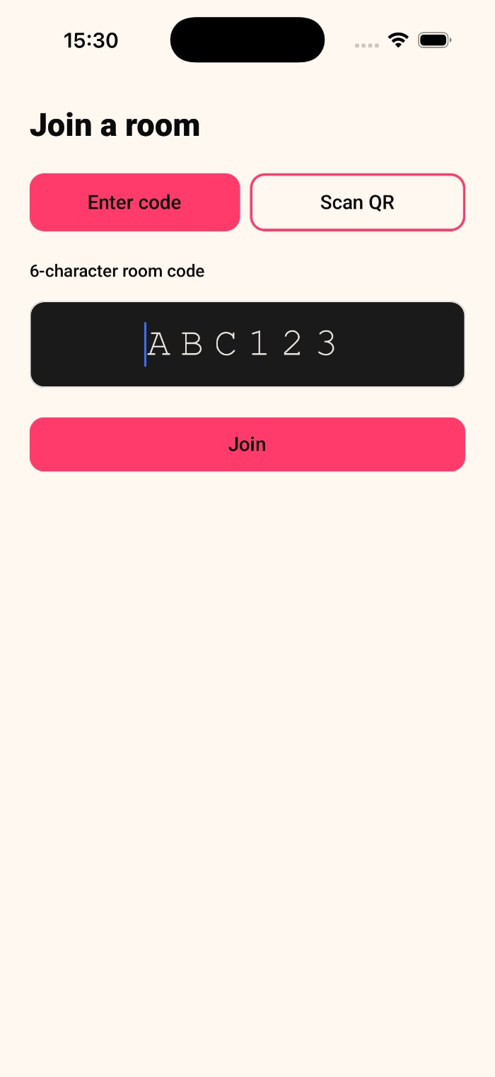Guests scan or type code to join